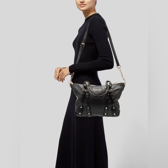 Michael Kors Black Pebbled Leather Gold Accent Strap Bag - Picture 2 of 6